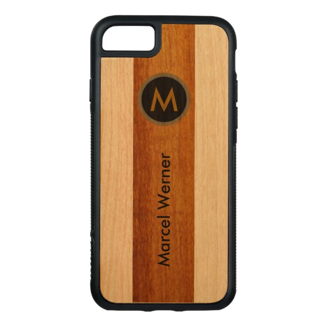 personalised stylish monogram carved wood iPhone case (Back)