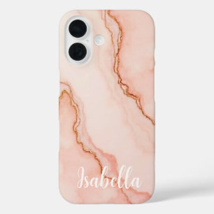 Personalised Stylish Pink Marble Modern iPhone 16 Case