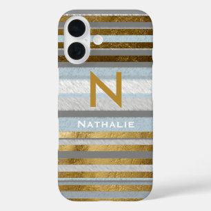 personalised stylish stripes & monogram iPhone 16 case