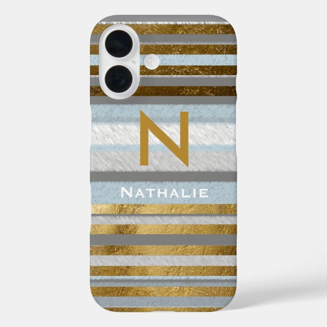 Personalised stylish stripes & monogram Case-Mate iPhone case (Back)