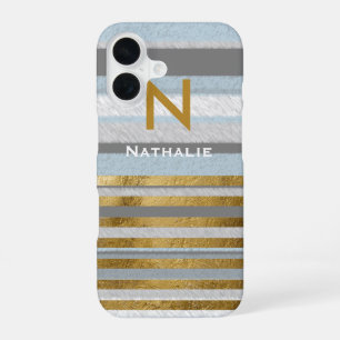 personalised stylish stripes & monogram iPhone 16 case