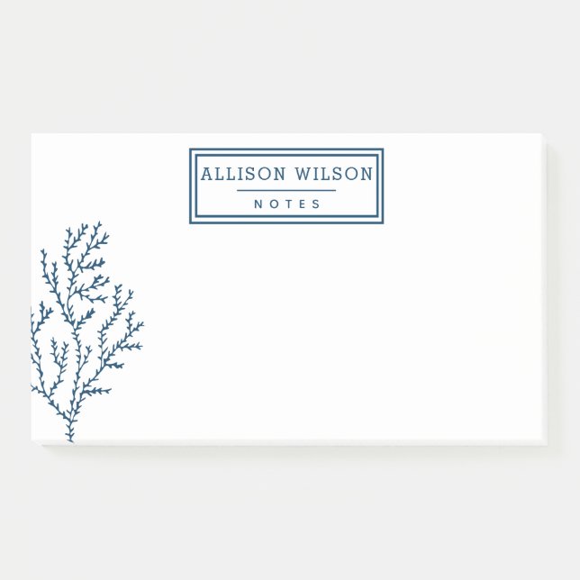 Personalised, Stylish Teal Blue Seaweed Post-it Notes (Front)