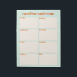 Personalised Stylish Weekly Planner in Aqua Mint  Notepad<br><div class="desc">Organise your week with this cute and modern weekly planner in pastel aqua mint,  personalised with your name.</div>