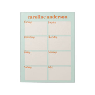 Personalised Stylish Weekly Planner in Aqua Mint Notepad