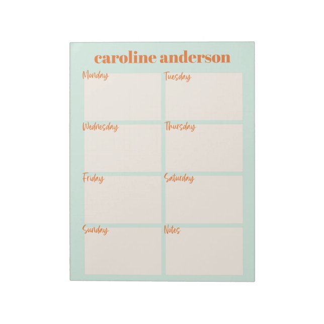 Personalised Stylish Weekly Planner in Aqua Mint  Notepad (Rotated)