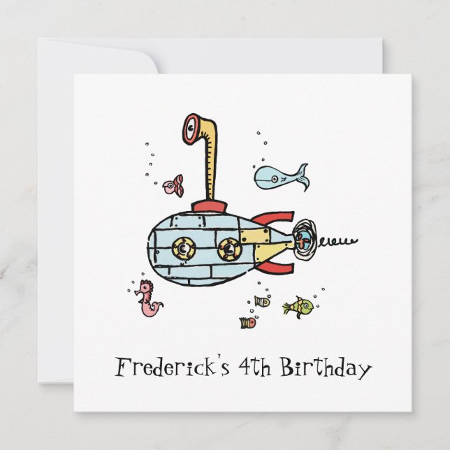 Personalised Submarine Children's Birthday Invite (Front)