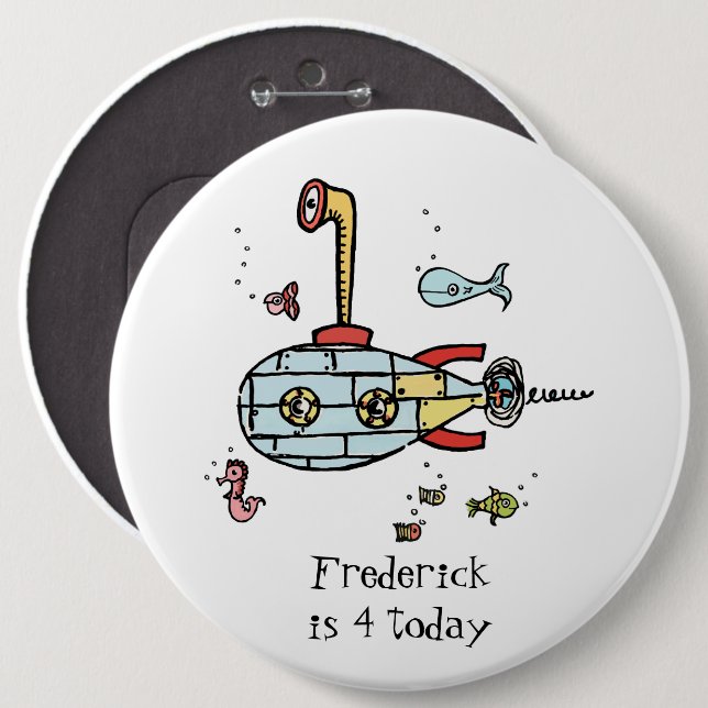 Personalised Submarine Under Water Button Badge (Front & Back)