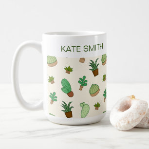 Personalised Succulent and Cactus in a Pot Pattern Coffee Mug