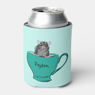 Personalised Sugar Glider in a Green Teacup Can Cooler