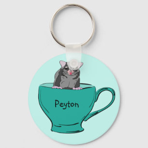 Personalised Sugar Glider in a Green Teacup Key Ring