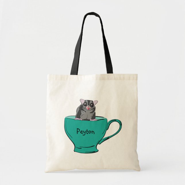 Personalised Sugar Glider in a Green Teacup Tote Bag (Front)
