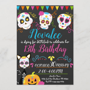 Personalised Sugar Skull Birthday Party Invitation