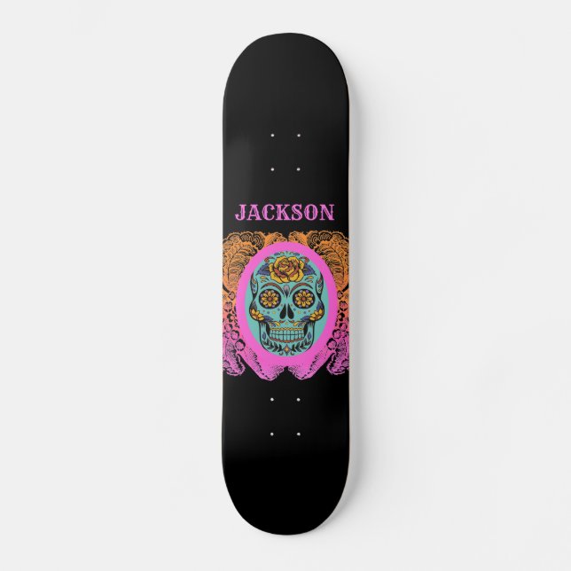 Personalised Sugar Skull Skateboard (Front)