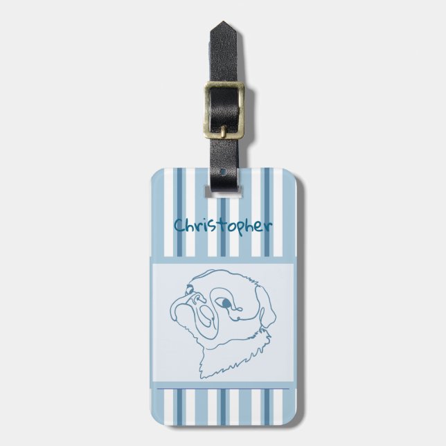 Personalised Summer Bath Pug Line Art Luggage Tag (Front Vertical)