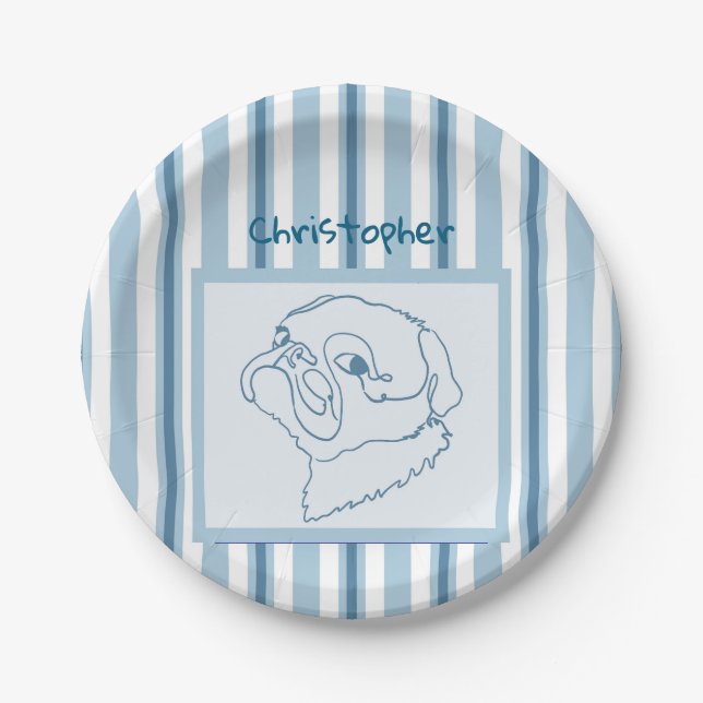Personalised Summer Bath Pug Line Art Paper Plate (Front)