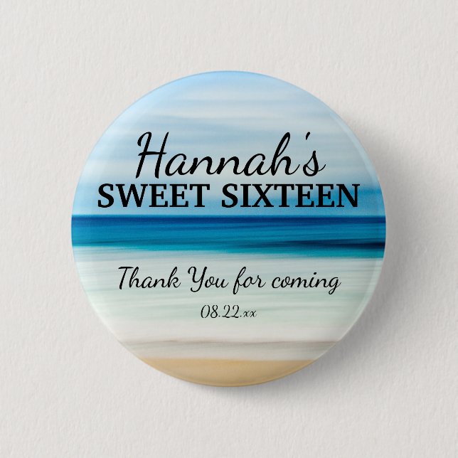 Personalised Summer Beach Sweet 16 Thank You 6 Cm Round Badge (Front)