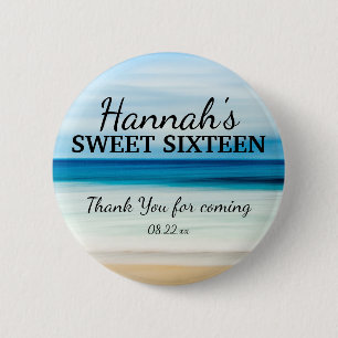 Personalised Summer Beach Sweet 16 Thank You 6 Cm Round Badge