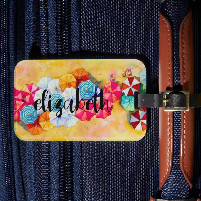 Personalised Summer Beach Umbrellas Luggage Tag (Front Insitu 4)