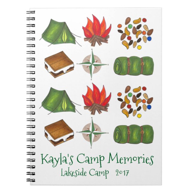 Personalised Summer Camp Camper Camping Tent Fire Notebook (Front)