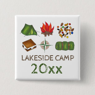 Personalised Summer Camp S'mores Tent Compass Fire 15 Cm Square Badge