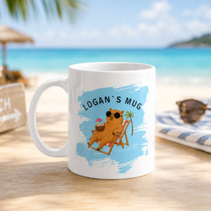 Personalised Summer Capybara Beach Coffee Mug