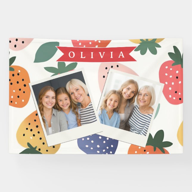 Personalised Summer Colourful Strawberry Pattern Banner (Horizontal)