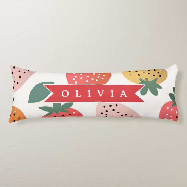 Personalised Summer Colourful Strawberry Pattern Body Cushion (Front)