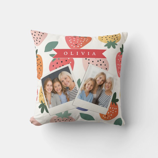 Personalised Summer Colourful Strawberry Pattern Cushion (Front)