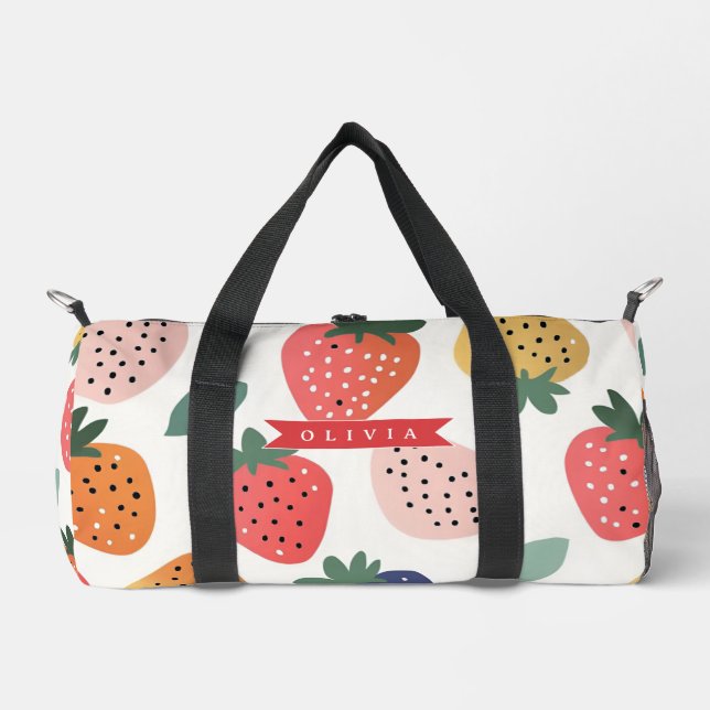 Personalised Summer Colourful Strawberry Pattern Duffle Bag (Front)