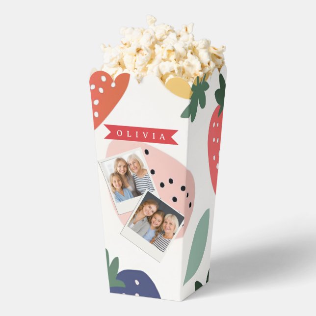 Personalised Summer Colourful Strawberry Pattern Favour Box (Popped)