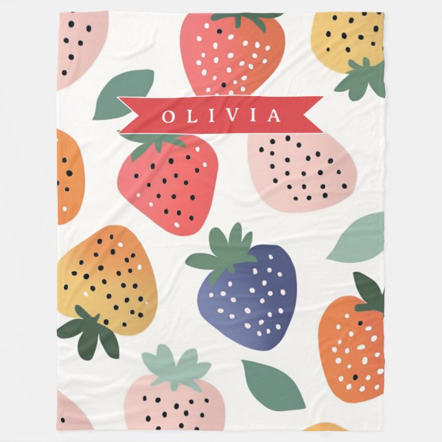 Personalised Summer Colourful Strawberry Pattern Fleece Blanket (Front)