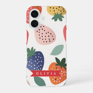 Personalised Summer Colourful Strawberry Pattern iPhone 16 Case