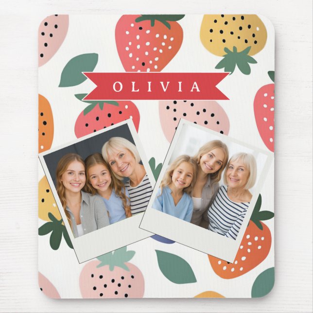 Personalised Summer Colourful Strawberry Pattern Mouse Pad (Front)
