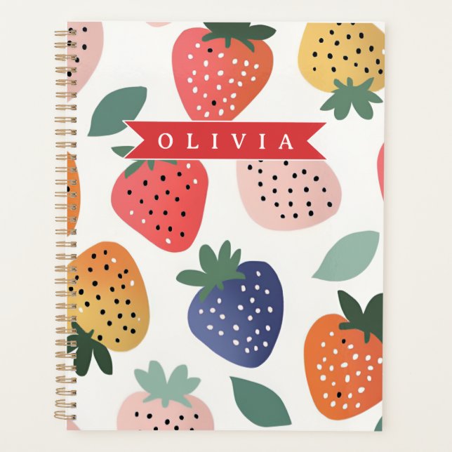 Personalised Summer Colourful Strawberry Pattern Planner (Front)