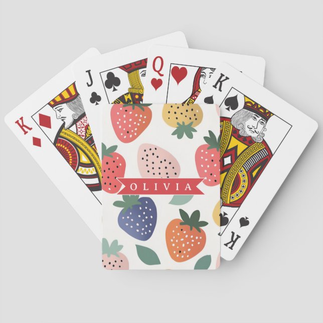 Personalised Summer Colourful Strawberry Pattern Playing Cards (Back)