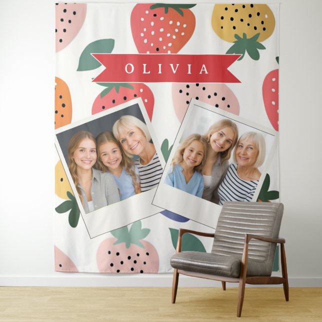 Personalised Summer Colourful Strawberry Pattern Tapestry (In Situ)