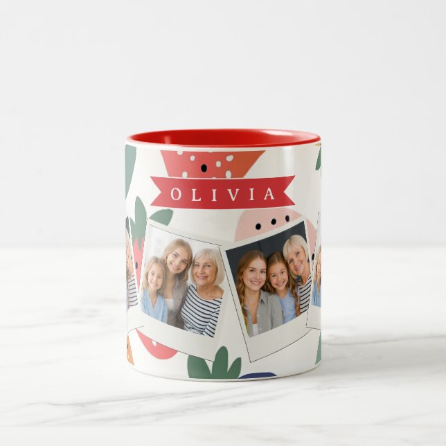 Personalised Summer Colourful Strawberry Pattern Two-Tone Coffee Mug (Center)