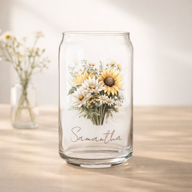 Personalised Summer Daisy Bouquet with Name Can Glass (Creator Uploaded)