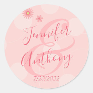 Personalised Summer Floral Pretty Pink Wedding Classic Round Sticker