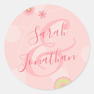Personalised Summer Floral Pretty Pink Wedding Classic Round Sticker