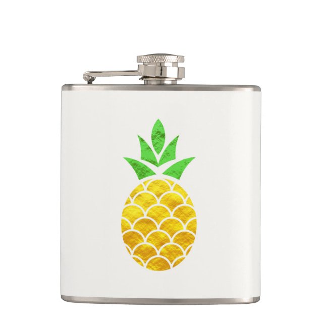 Personalised Summer Foil Gold Geometric Pineapple. Hip Flask (Front)