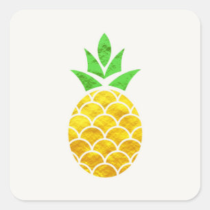 Personalised Summer Foil Gold Geometric Pineapple. Square Sticker