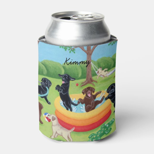 Personalised Summer Fun Labradors Painting Can Cooler (Can Front)