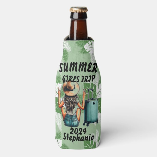 Personalised summer girls trip travel bottle cooler (Bottle Front)