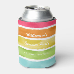Personalised Summer Party Fun Colourful Striped Can Cooler
