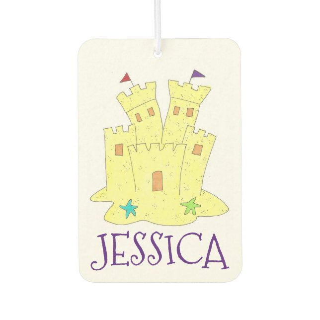 Personalised Summer Sandcastle Sand Castle Beach Car Air Freshener (Front)