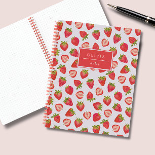 Personalised Summer Strawberry Pattern Name Notebook