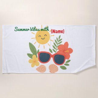 Personalised Summer Vibes Beach Towel | Cute Tropi