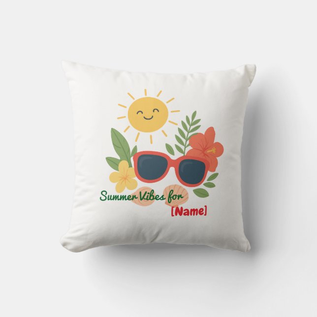 Personalised Summer Vibes for Name Throw Pillow (Front)