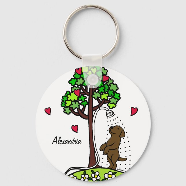 Personalised Summer Water Fun Chocolate Labrador Key Ring (Front)